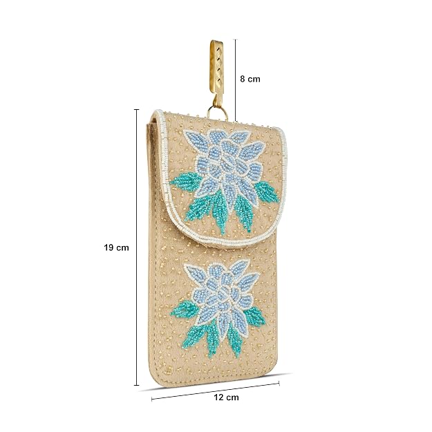 Bag in Floral Beaded Mobile Clutch for Women – Handmade Crossbody Phone Purse with Chain Strap