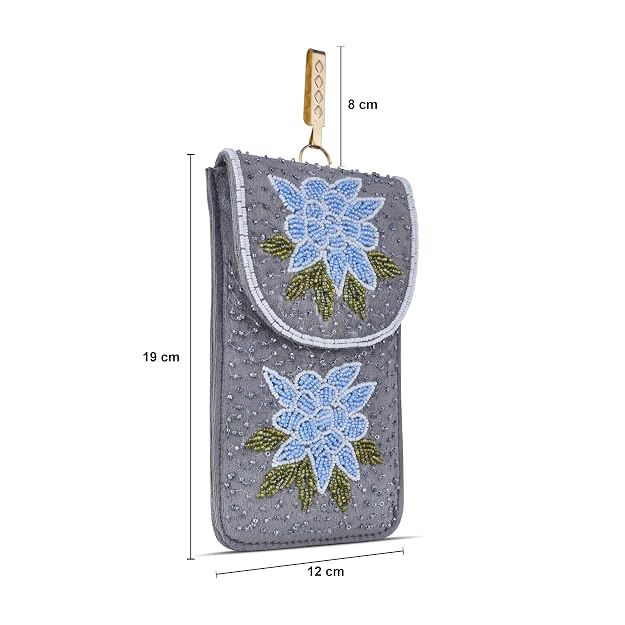 Bag in Floral Beaded Mobile Clutch for Women – Handmade Crossbody Phone Purse with Chain Strap