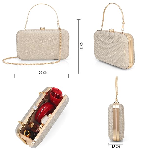 BAG IN Women Evening Hand Clutch | Ladies Party Wedding Purse with Chain Strap