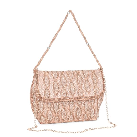 BAG IN Elegant Beaded Evening Clutch Purse with Detachable Chain Strap – Handcrafted Party Shoulder Bag for Women