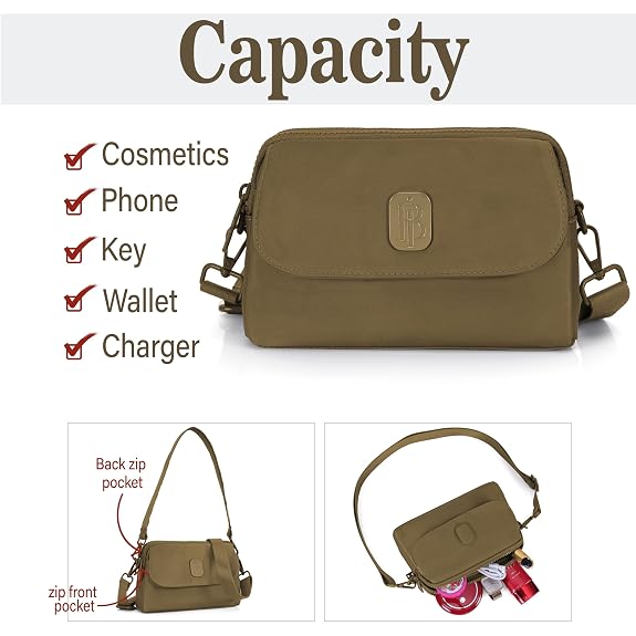 J I Women’s Small Crossbody Bag, Lightweight Shoulder Sling Purse with Adjustable Strap, Flap & Zipper Closure for Travel and Daily Use