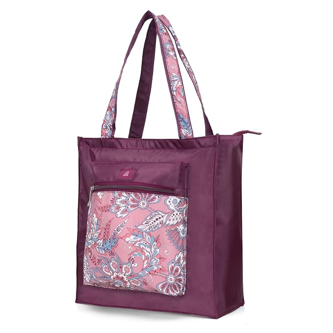 Bag in Foldable Tote Bag for Travel & Grocery – Floral Design, Zipper Closure