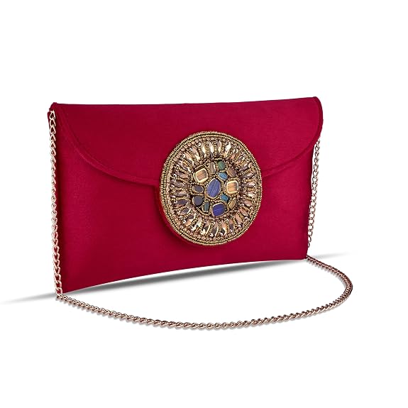 J I ACCESSORIES Golden Medallion Velvet Clutch Purse