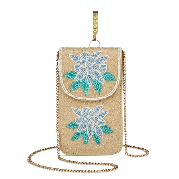 Bag in Floral Beaded Mobile Clutch for Women – Handmade Crossbody Phone Purse with Chain Strap