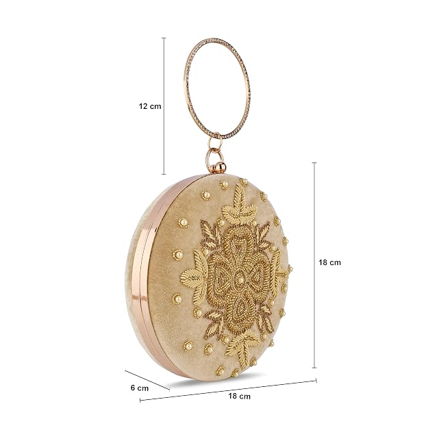 Bag in Festive Velvet Embroidered Clutch Bag with Chain & Ring Handle