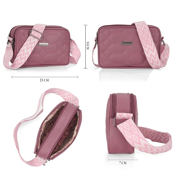 J I Women’s Quilted Crossbody Sling Bag with Adjustable Geometric Strap – Stylish PU Leather Shoulder Purse for Casual & Travel Use