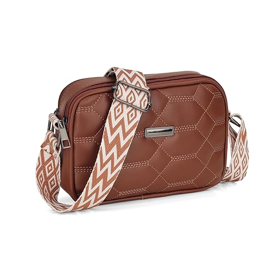 J I Women’s Quilted Crossbody Sling Bag with Adjustable Geometric Strap – Stylish PU Leather Shoulder Purse for Casual & Travel Use