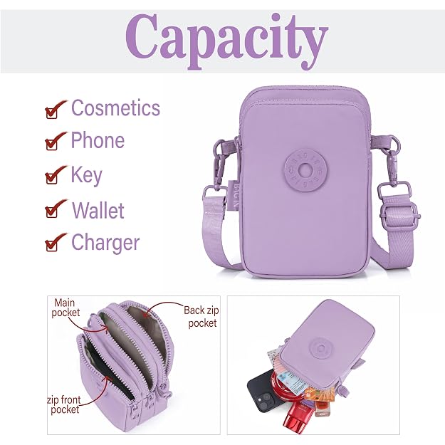 BAG IN Crossbody Travel Bag with Adjustable Strap, Multi-Pocket Phone Purse, Lightweight Nylon Shoulder Bag for Everyday Essentials