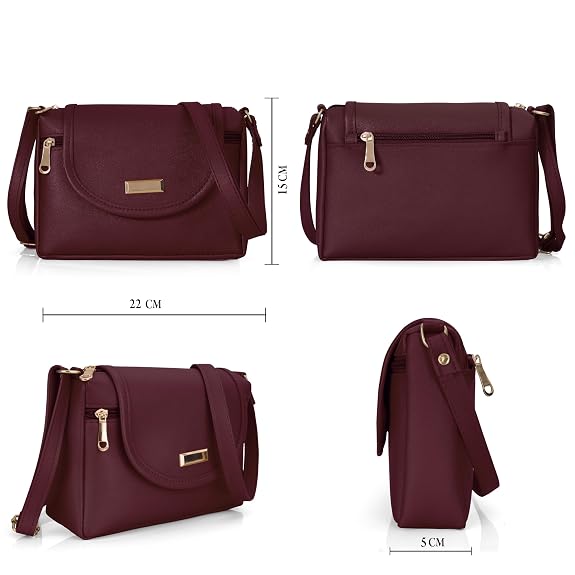 Bag in Stylish Women's Leather Shoulder Bag Embroidered Flap Crossbody Purse with Zipper Compartments & Adjustable Strap