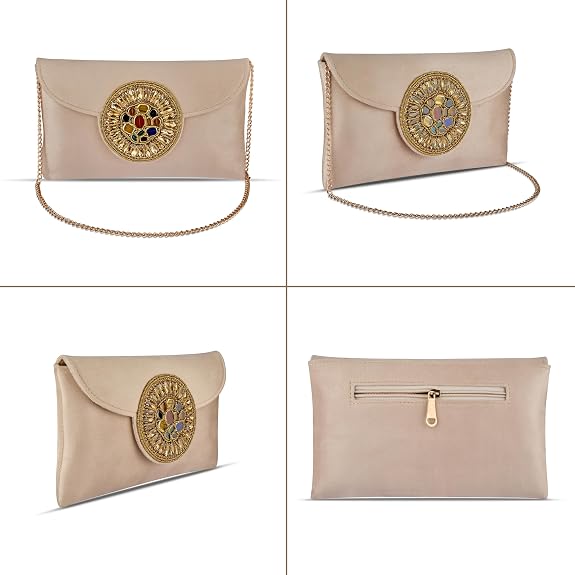 J I ACCESSORIES Golden Medallion Velvet Clutch Purse