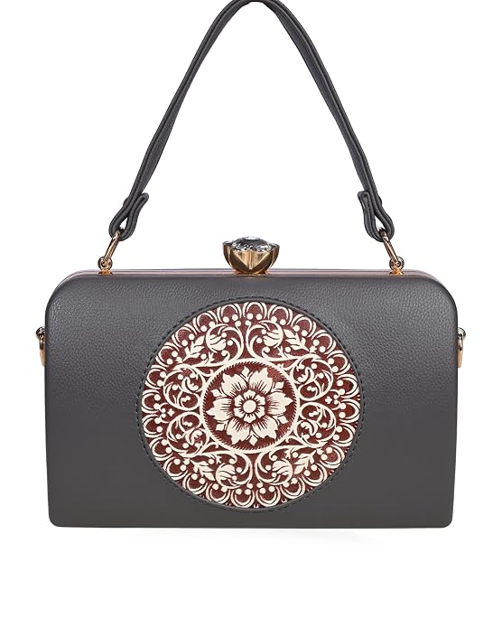 Bag in Elegant Black Floral Handbag with Crystal Clasp Vintage-Inspired Evening Bag for Special Occasions