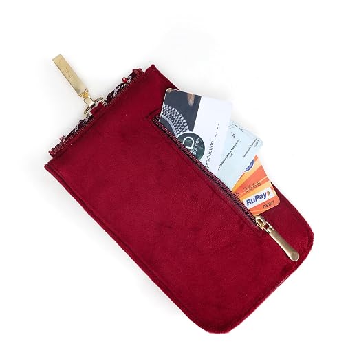 BAG IN Handmade Beaded Floral Design Pouch for Women, Boho Chic Mobile Purse" (Flower Maroon)