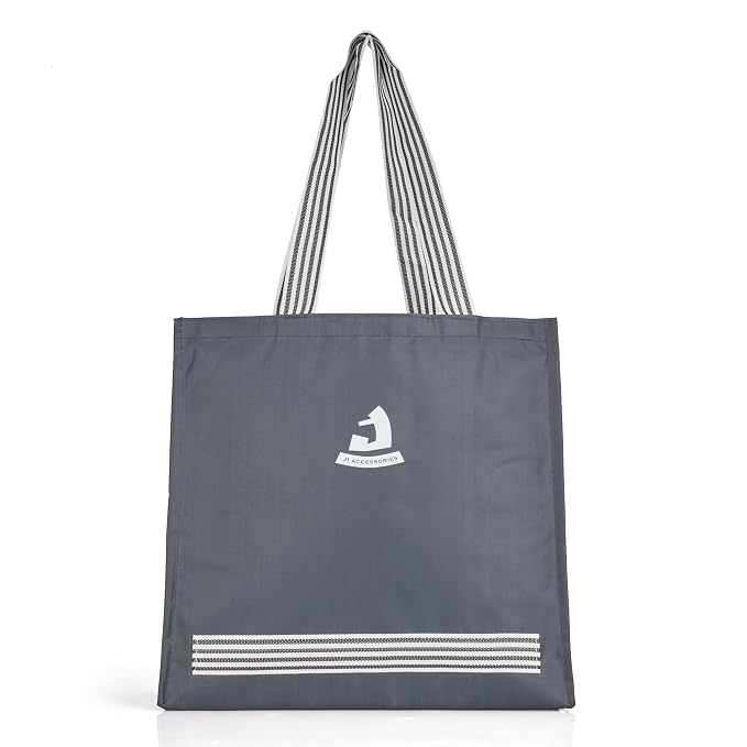 J I Accessories Black Tote Bag with Striped Handles – Stylish and Durable Shopping/Carry Bag