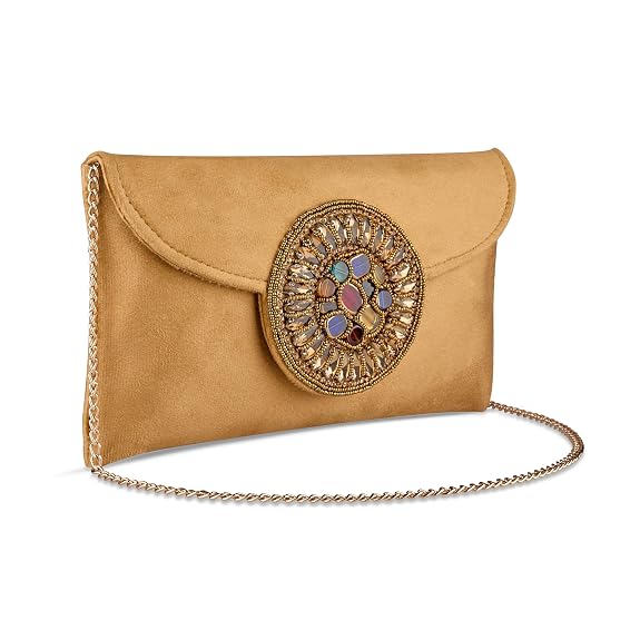J I ACCESSORIES Golden Medallion Velvet Clutch Purse