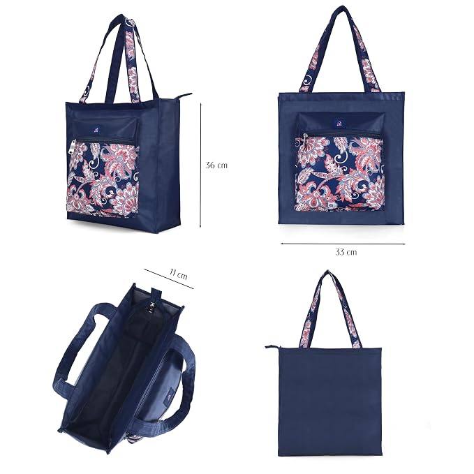 Bag in Foldable Tote Bag for Travel & Grocery – Floral Design, Zipper Closure