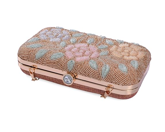 Bag in Women's Elegant Floral Beaded Clutch Bags with Chain Strap Stylish and Sophisticated Evening Handbags