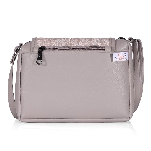J I Elegant Leather Crossbody Handbag with Paisley Pattern Flap and Secure Zipper Pockets