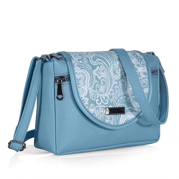 Bag in Stylish Women's Leather Shoulder Bag Embroidered Flap Crossbody Purse with Zipper Compartments & Adjustable Strap