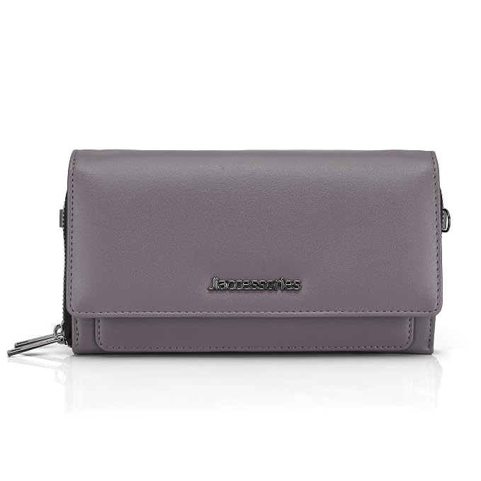 J I Elegant Premium Women’s Clutch Wallet Luxury Look with Zip Closure (Grey)