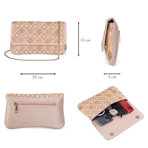 J I ACCESSORIES Embroidered Elegance Clutch Sling Bag