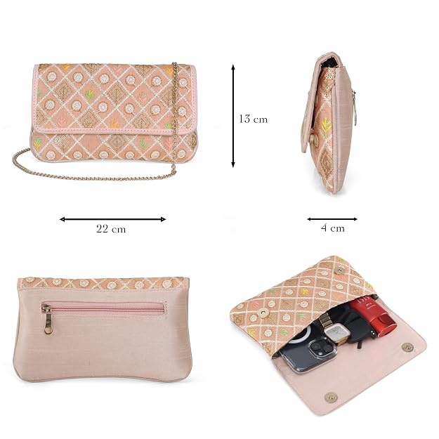 BAG IN Handmade Embroidered Sling Clutch – Wedding, Party & Festive Occasion Purse