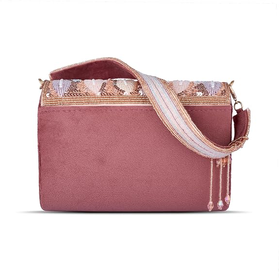 J I Women’s Embellished Sequin & Pearl Beaded Shoulder Bag with Tassels