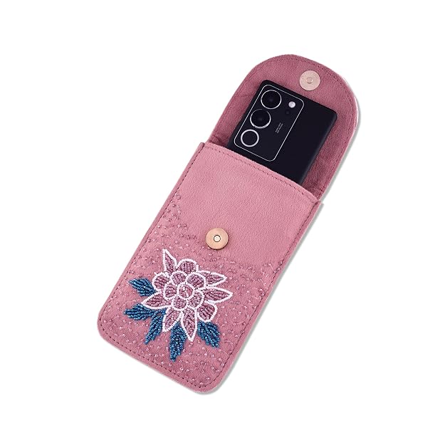 Bag in Floral Beaded Mobile Clutch for Women – Handmade Crossbody Phone Purse with Chain Strap