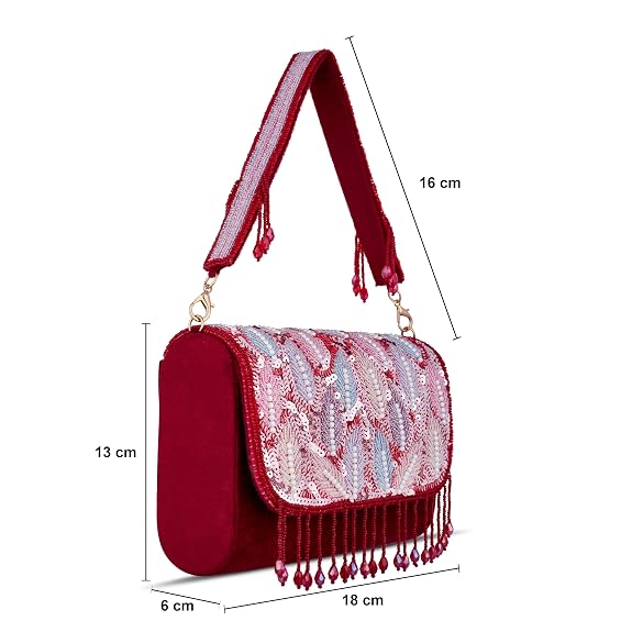 J I Women’s Embellished Sequin & Pearl Beaded Shoulder Bag with Tassels