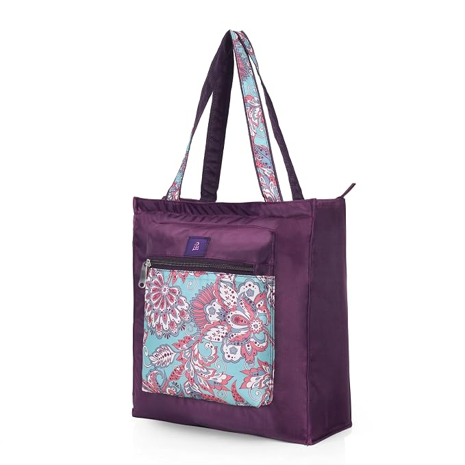 Bag in Foldable Tote Bag for Travel & Grocery – Floral Design, Zipper Closure