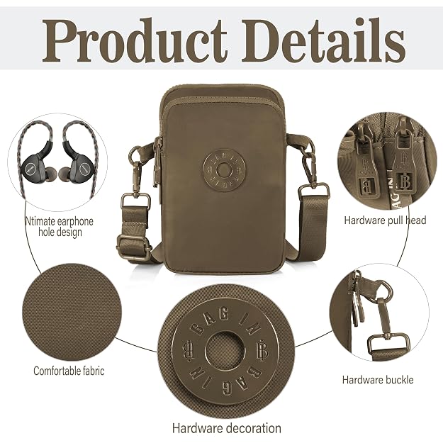 BAG IN Crossbody Travel Bag with Adjustable Strap, Multi-Pocket Phone Purse, Lightweight Nylon Shoulder Bag for Everyday Essentials