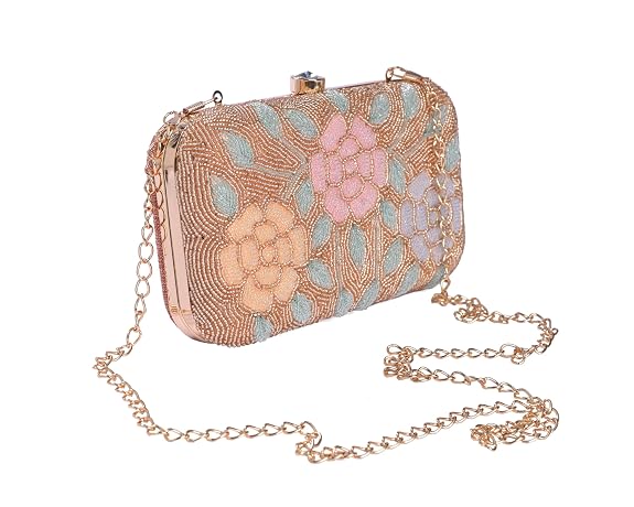 Bag in Women's Elegant Floral Beaded Clutch Bags with Chain Strap Stylish and Sophisticated Evening Handbags