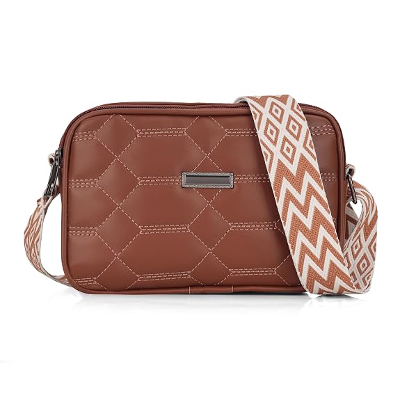 J I Women’s Quilted Crossbody Sling Bag with Adjustable Geometric Strap – Stylish PU Leather Shoulder Purse for Casual & Travel Use
