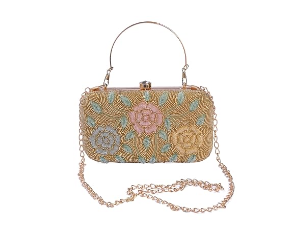 Bag in Women's Elegant Floral Beaded Clutch Bags with Chain Strap Stylish and Sophisticated Evening Handbags