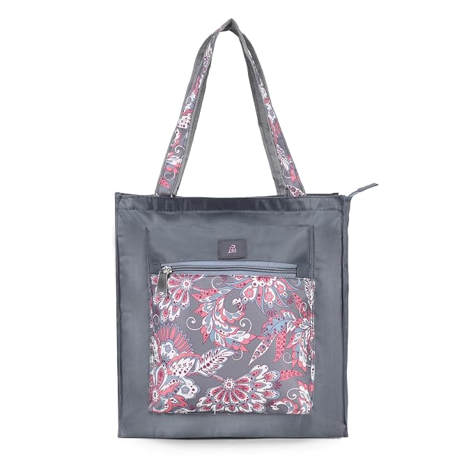 Bag in Foldable Tote Bag for Travel & Grocery – Floral Design, Zipper Closure