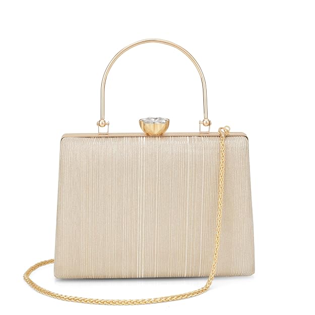 Bag in Elegant Gold Textured Metal Handle Clutch Handbag for Women – Party & Wedding Purse