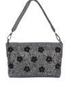 J I ACCESSORIES Velvet Hand-Embroidered Floral Clutch