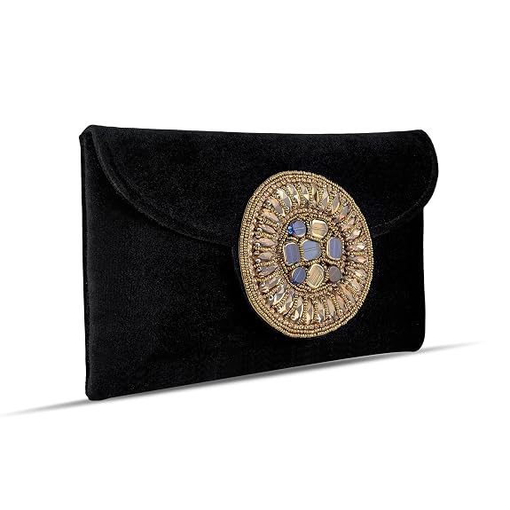Bag in Elegant Black Beaded Clutch Bag Sophisticated Evening Purse with Gold Embellishments Ideal for Formal Events, Parties, and Weddings
