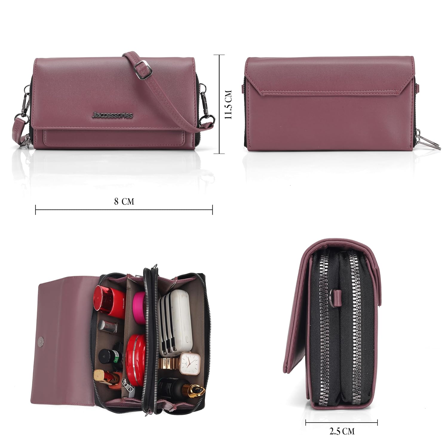 J I Elegant Premium Women’s Clutch Wallet Luxury Look with Zip Closure