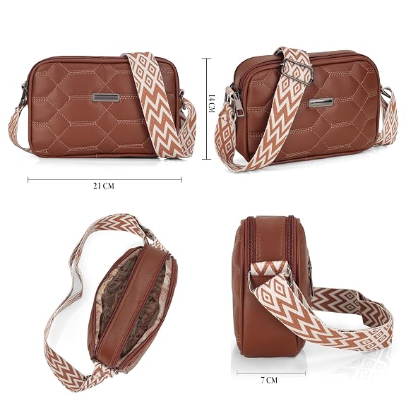 J I Women’s Quilted Crossbody Sling Bag with Adjustable Geometric Strap – Stylish PU Leather Shoulder Purse for Casual & Travel Use