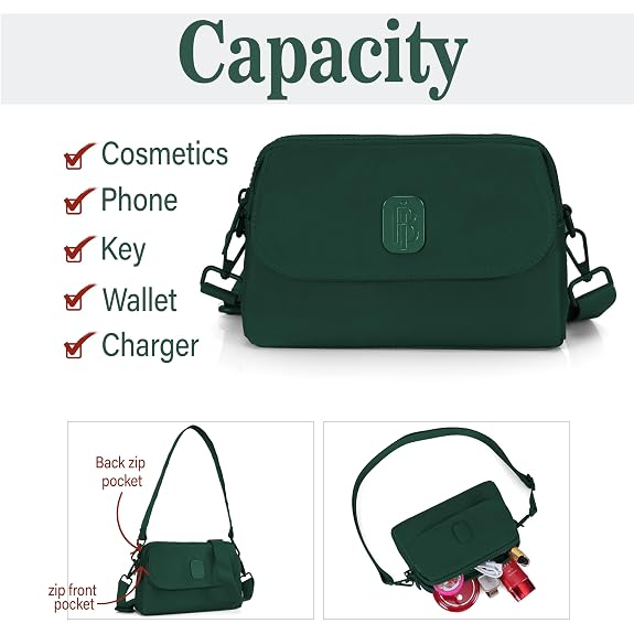 J I Women’s Small Crossbody Bag, Lightweight Shoulder Sling Purse with Adjustable Strap, Flap & Zipper Closure for Travel and Daily Use