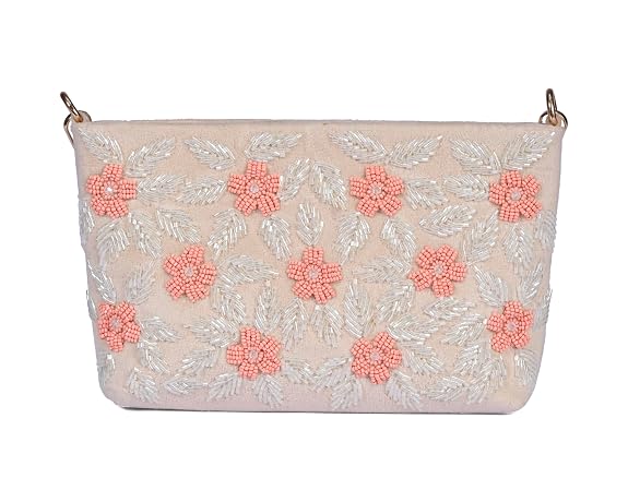 J I ACCESSORIES Velvet Hand-Embroidered Floral Clutch