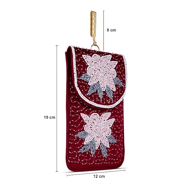 Bag in Floral Beaded Mobile Clutch for Women – Handmade Crossbody Phone Purse with Chain Strap