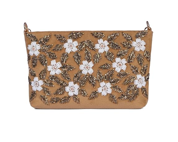 J I ACCESSORIES Velvet Hand-Embroidered Floral Clutch