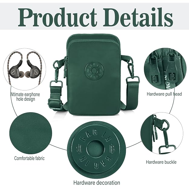 BAG IN Crossbody Travel Bag with Adjustable Strap, Multi-Pocket Phone Purse, Lightweight Nylon Shoulder Bag for Everyday Essentials