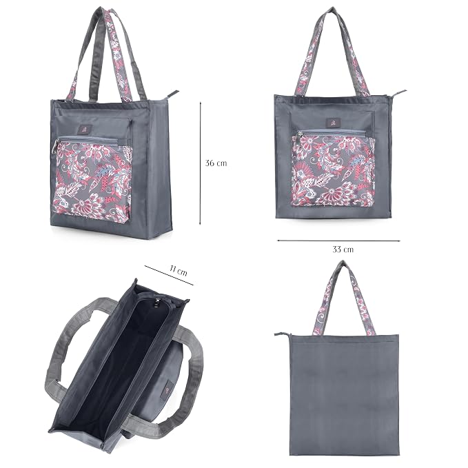 Bag in Foldable Tote Bag for Travel & Grocery – Floral Design, Zipper Closure