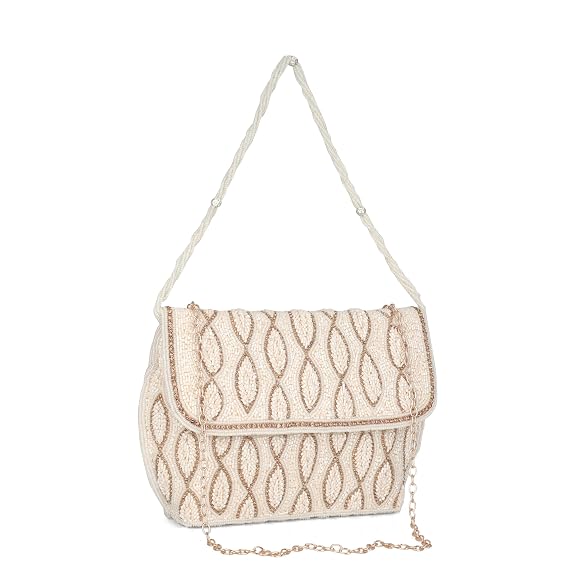 BAG IN Elegant Beaded Evening Clutch Purse with Detachable Chain Strap – Handcrafted Party Shoulder Bag for Women
