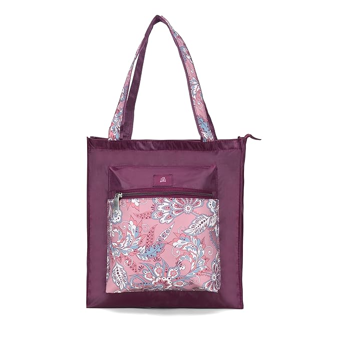 Bag in Foldable Tote Bag for Travel & Grocery – Floral Design, Zipper Closure