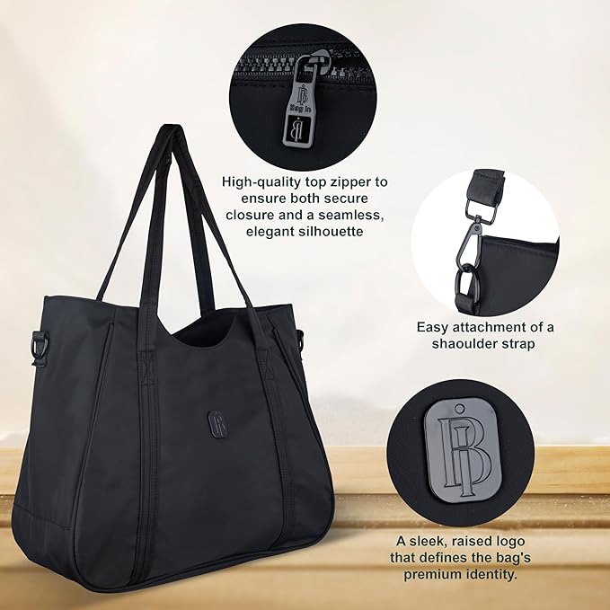 Bag in Women’s Tote Bag with Zipper & Adjustable Shoulder Strap – Lightweight Large Handbag for Work, Travel & Daily Use