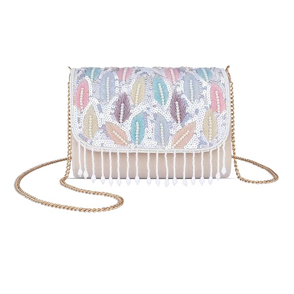 J I Women’s Embellished Sequin & Pearl Beaded Shoulder Bag with Tassels