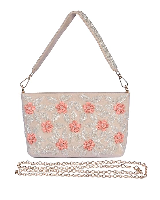 J I ACCESSORIES Velvet Hand-Embroidered Floral Clutch